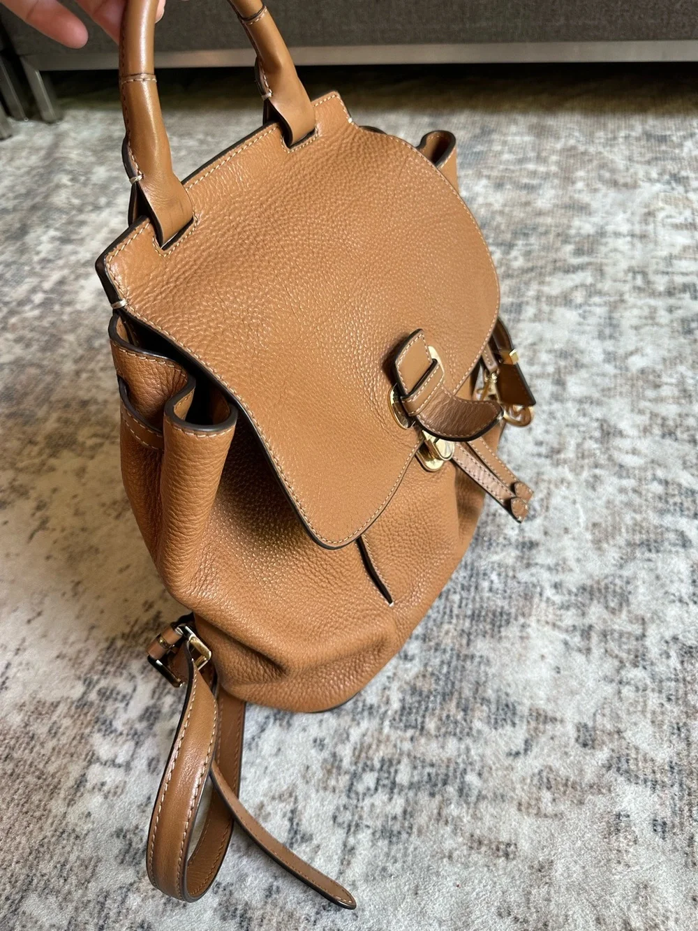Michael Kors Romy Backpack Acorn Brown Pebbled‎ Leather Medium Drawstring Bag